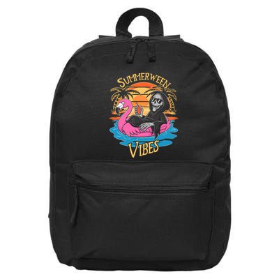 Summerween Vibes Skeleton Flamingo Spooky Halloween Summer 16 in Basic Backpack