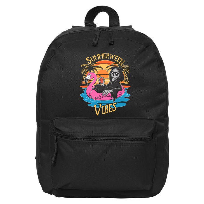 Summerween Vibes Skeleton Flamingo Spooky Halloween Summer 16 in Basic Backpack