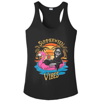 Summerween Vibes Skeleton Flamingo Spooky Halloween Summer Ladies PosiCharge Competitor Racerback Tank