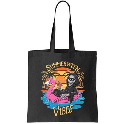 Summerween Vibes Skeleton Flamingo Spooky Halloween Summer Bag