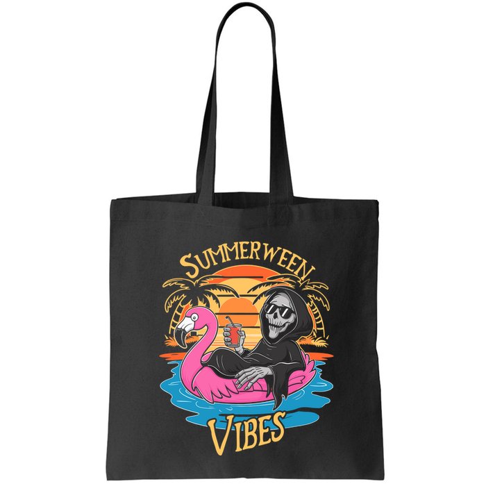 Summerween Vibes Skeleton Flamingo Spooky Halloween Summer Bag