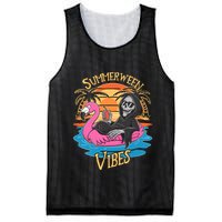 Summerween Vibes Skeleton Flamingo Spooky Halloween Summer Mesh Reversible Basketball Jersey Tank