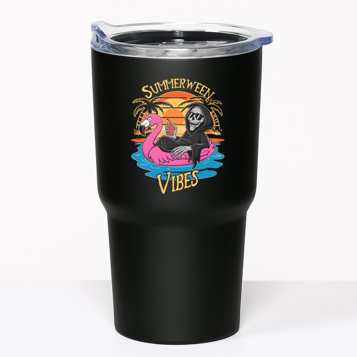 Summerween Vibes Skeleton Flamingo Spooky Halloween Summer Tumbler