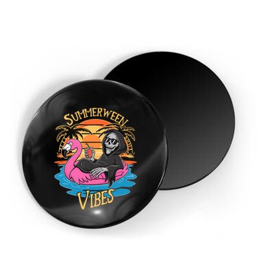 Summerween Vibes Skeleton Flamingo Spooky Halloween Summer Magnet