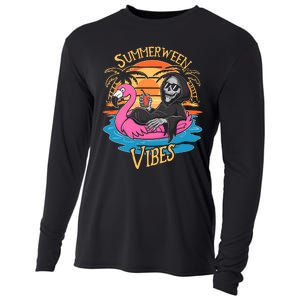 Summerween Vibes Skeleton Flamingo Spooky Halloween Summer Cooling Performance Long Sleeve Crew