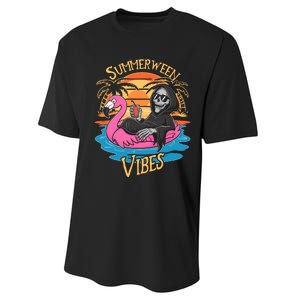 Summerween Vibes Skeleton Flamingo Spooky Halloween Summer Performance Sprint T-Shirt