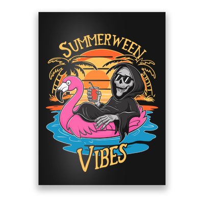 Summerween Vibes Skeleton Flamingo Spooky Halloween Summer Poster