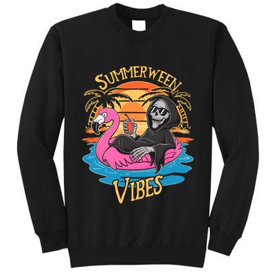 Summerween Vibes Skeleton Flamingo Spooky Halloween Summer Tall Sweatshirt