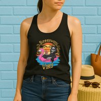 Summerween Vibes Skeleton Flamingo Spooky Halloween Summer Womens Tank Top