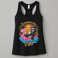 Summerween Vibes Skeleton Flamingo Spooky Halloween Summer Womens Tank Top
