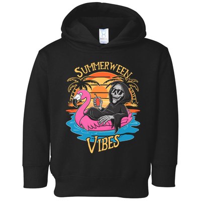 Summerween Vibes Skeleton Flamingo Spooky Halloween Summer Toddler Hoodie