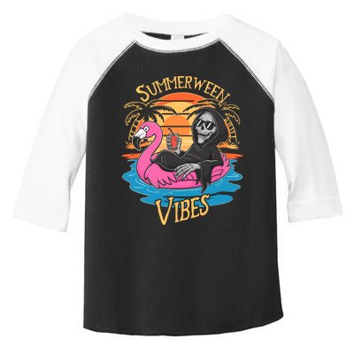 Summerween Vibes Skeleton Flamingo Spooky Halloween Summer Toddler Fine Jersey T-Shirt