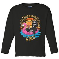 Summerween Vibes Skeleton Flamingo Spooky Halloween Summer Toddler Long Sleeve Shirt