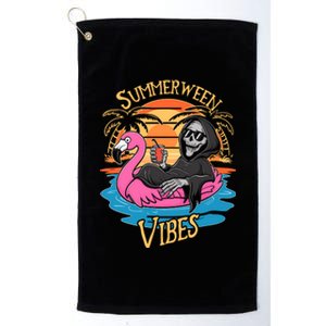 Summerween Vibes Skeleton Flamingo Spooky Halloween Summer Platinum Collection Golf Towel