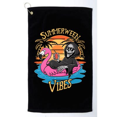 Summerween Vibes Skeleton Flamingo Spooky Halloween Summer Golf Towel