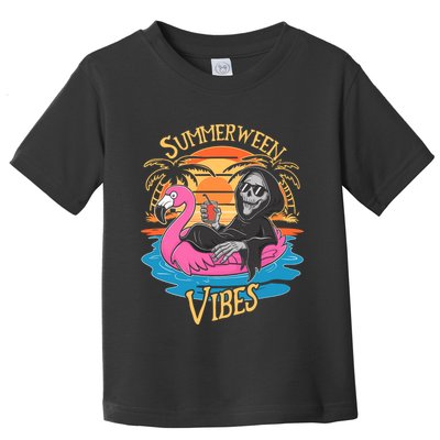 Summerween Vibes Skeleton Flamingo Spooky Halloween Summer Toddler T-Shirt