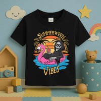 Summerween Vibes Skeleton Flamingo Spooky Halloween Summer Toddler T-Shirt