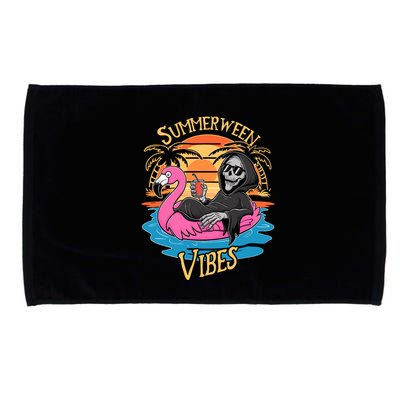 Summerween Vibes Skeleton Flamingo Spooky Halloween Summer Microfiber Hand Towel
