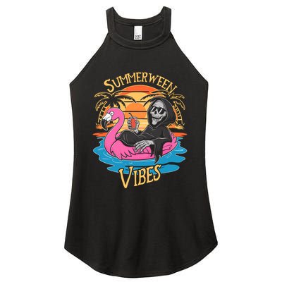 Summerween Vibes Skeleton Flamingo Spooky Halloween Summer Women's Perfect Tri Rocker Tank