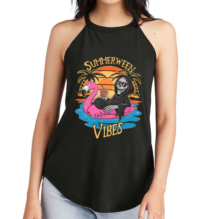 Summerween Vibes Skeleton Flamingo Spooky Halloween Summer Women's Perfect Tri Rocker Tank