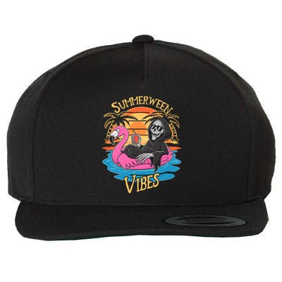Summerween Vibes Skeleton Flamingo Spooky Halloween Summer Wool Snapback Cap