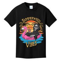 Summerween Vibes Skeleton Flamingo Spooky Halloween Summer Kids T-Shirt