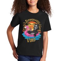 Summerween Vibes Skeleton Flamingo Spooky Halloween Summer Kids T-Shirt
