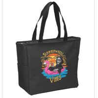 Summerween Vibes Skeleton Flamingo Spooky Halloween Summer Zip Tote Bag