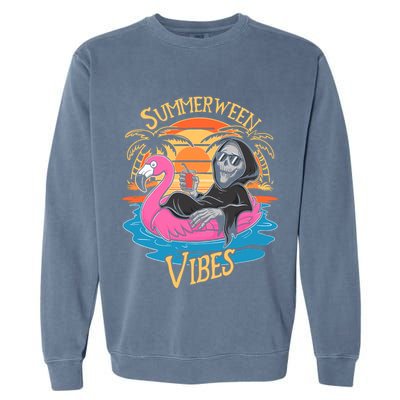 Summerween Vibes Skeleton Flamingo Spooky Halloween Summer Garment-Dyed Sweatshirt