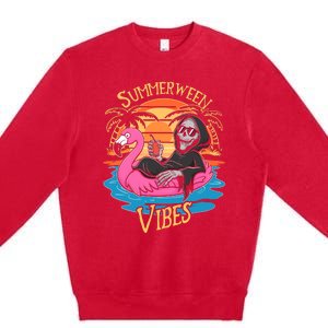 Summerween Vibes Skeleton Flamingo Spooky Halloween Summer Premium Crewneck Sweatshirt