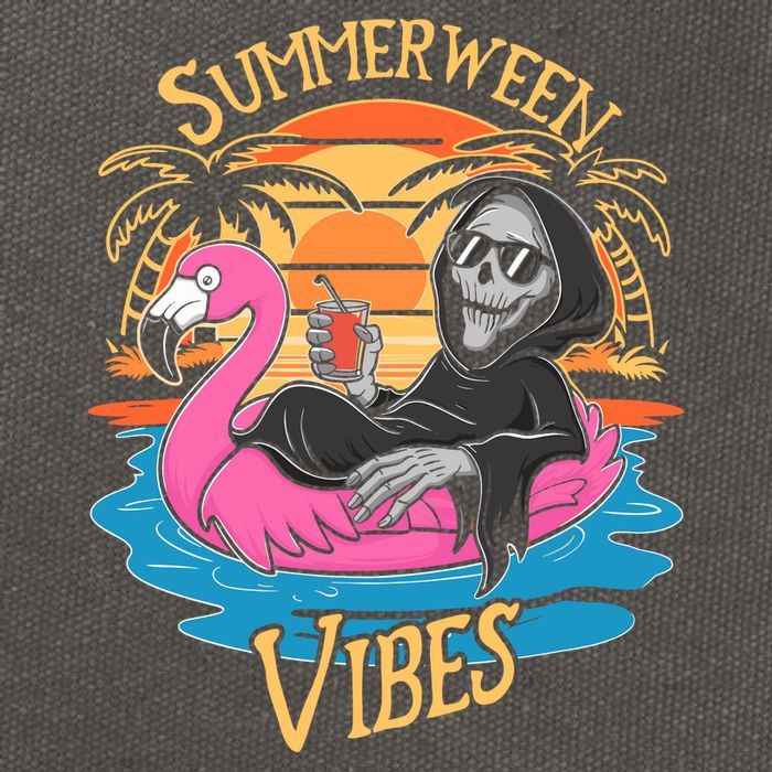 Summerween Vibes Skeleton Flamingo Spooky Halloween Summer Cotton Canvas Backpack