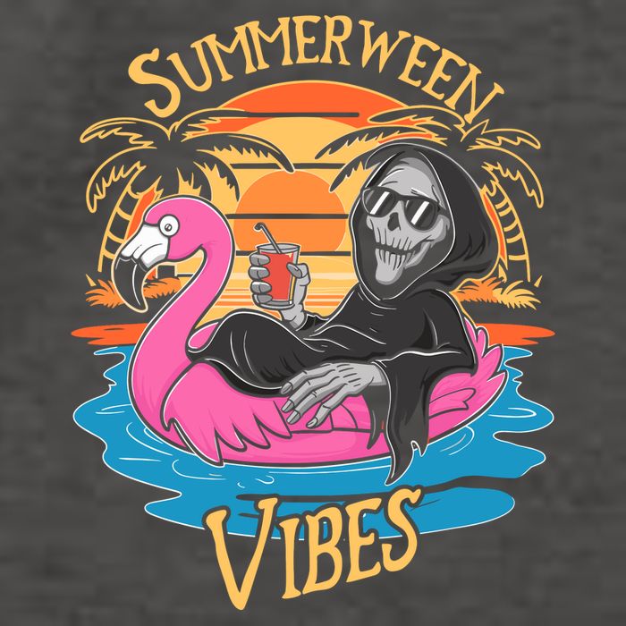 Summerween Vibes Skeleton Flamingo Spooky Halloween Summer Vector Backpack