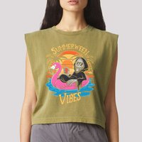 Summerween Vibes Skeleton Flamingo Spooky Halloween Summer Garment-Dyed Women's Muscle Tee
