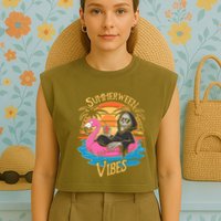 Summerween Vibes Skeleton Flamingo Spooky Halloween Summer Garment-Dyed Women's Muscle Tee