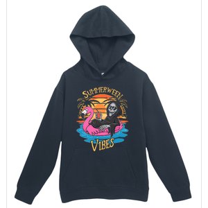 Summerween Vibes Skeleton Flamingo Spooky Halloween Summer Urban Pullover Hoodie