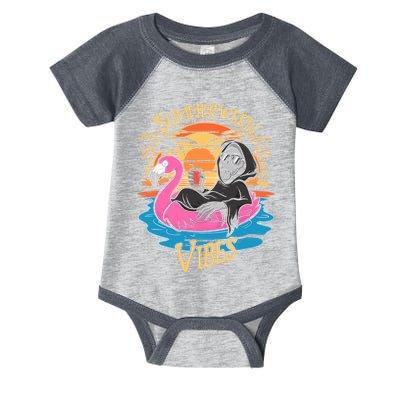 Summerween Vibes Skeleton Flamingo Spooky Halloween Summer Infant Baby Jersey Bodysuit