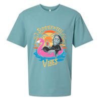 Summerween Vibes Skeleton Flamingo Spooky Halloween Summer Sueded Cloud Jersey T-Shirt