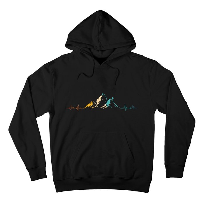 Ski Vintage Skier Heartbeat Mountains Retro Skiing ECG Gifts Hoodie