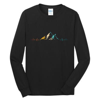 Ski Vintage Skier Heartbeat Mountains Retro Skiing ECG Gifts Tall Long Sleeve T-Shirt