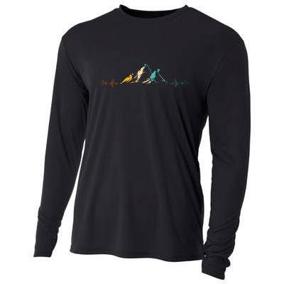 Ski Vintage Skier Heartbeat Mountains Retro Skiing ECG Gifts Cooling Performance Long Sleeve Crew