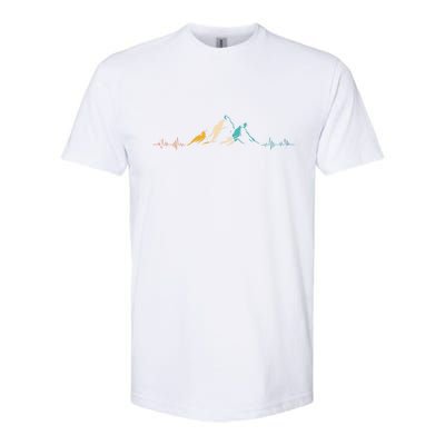 Ski Vintage Skier Heartbeat Mountains Retro Skiing ECG Gifts Softstyle CVC T-Shirt