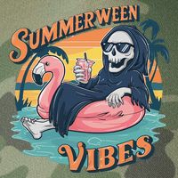 Summerween Vibes Skeleton Flamingo Float Summer Halloween Legacy Tie Dye Trucker Hat