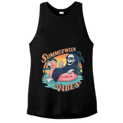 Summerween Vibes Skeleton Flamingo Float Summer Halloween Ladies PosiCharge Tri-Blend Wicking Tank