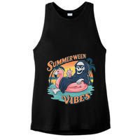 Summerween Vibes Skeleton Flamingo Float Summer Halloween Ladies PosiCharge Tri-Blend Wicking Tank