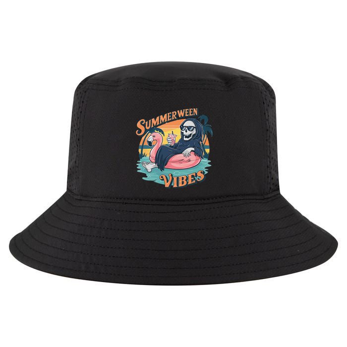 Summerween Vibes Skeleton Flamingo Float Summer Halloween Cool Comfort Performance Bucket Hat