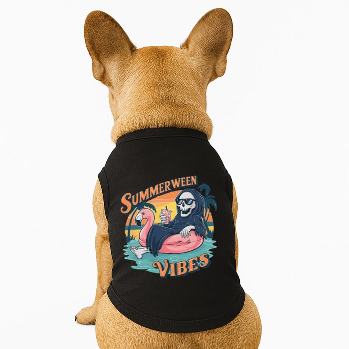 Summerween Vibes Skeleton Flamingo Float Summer Halloween Doggie Tank