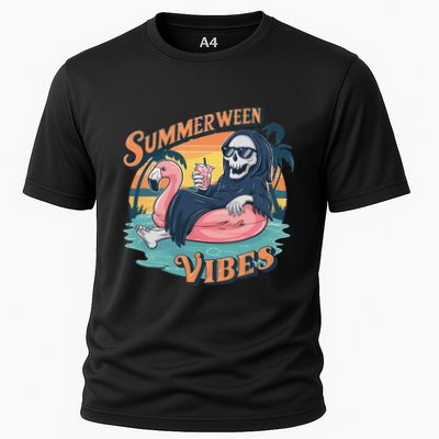 Summerween Vibes Skeleton Flamingo Float Summer Halloween Performance Shirt