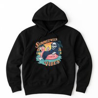 Summerween Vibes Skeleton Flamingo Float Summer Halloween Hoodie