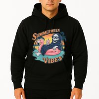 Summerween Vibes Skeleton Flamingo Float Summer Halloween Hoodie