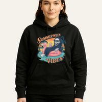 Summerween Vibes Skeleton Flamingo Float Summer Halloween Hoodie